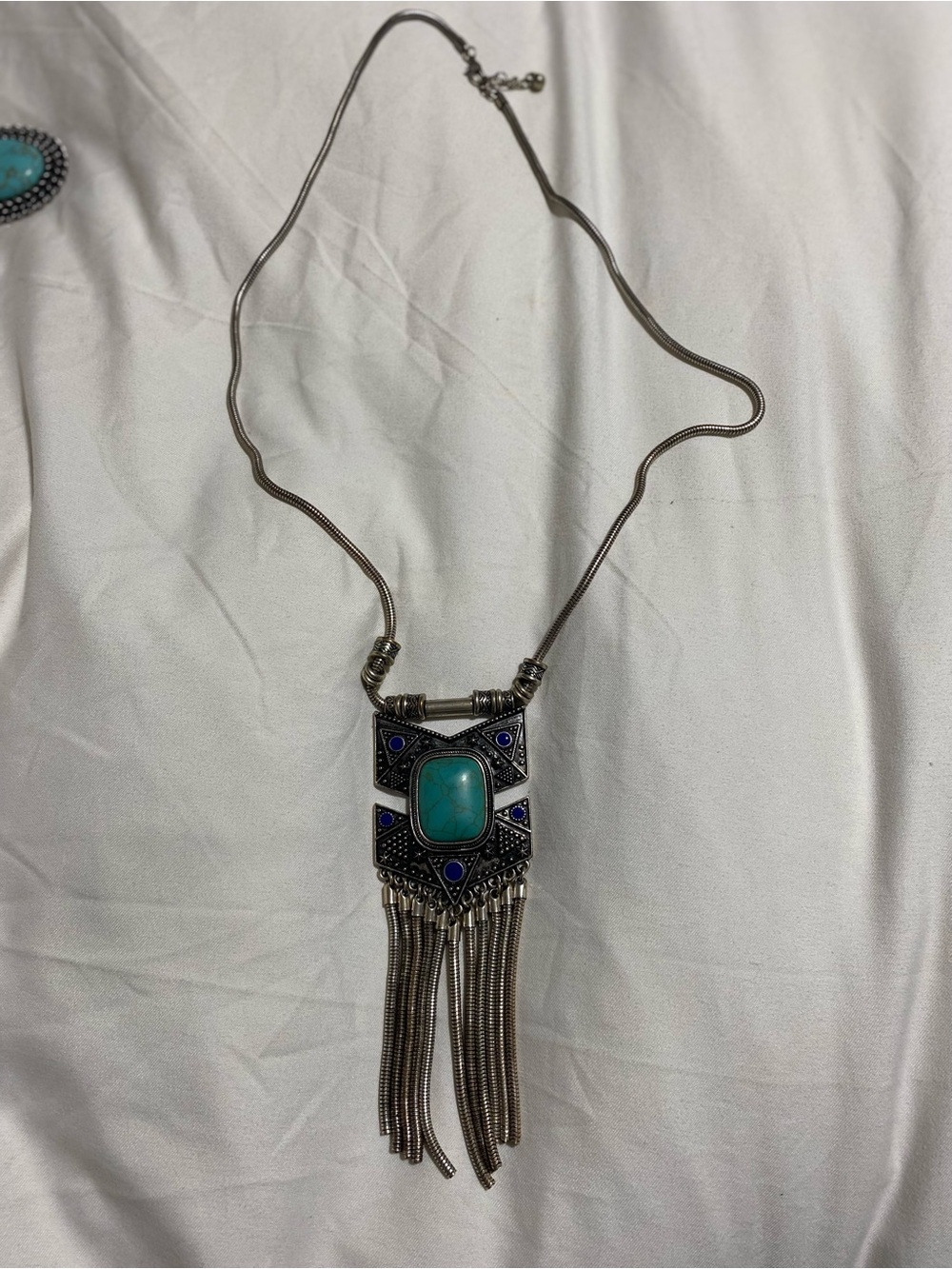 Boho Turquoise Fringe Pendant Necklace - Women Jewelry
